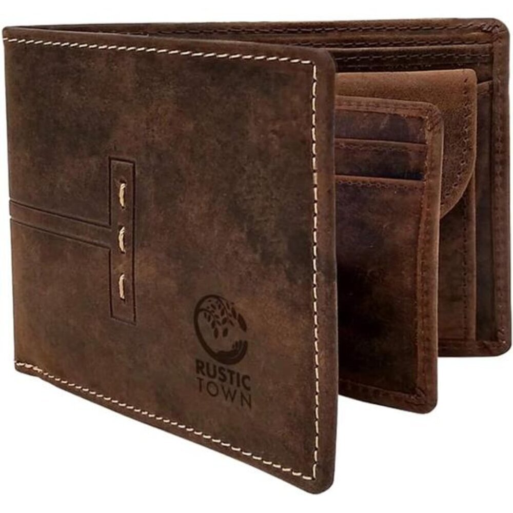Bifold Wallet Men Full Grain Leather RFID Block